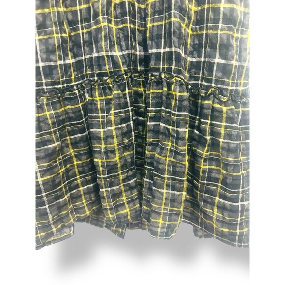 Torrid Plaid Button Front Dress Size 18 Black Yellow Lace Ruffle Smocked Waist - Picture 9 of 15